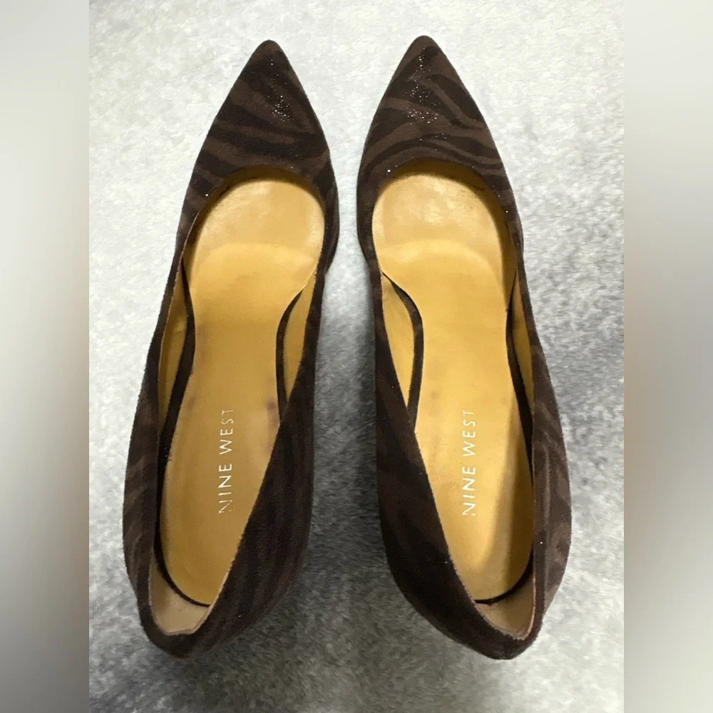 Nine West Brown Black Gwendle Zebra Print Pointed Toe Stiletoo‎ Heels Shoes 8.5